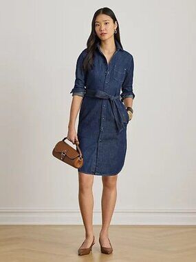 $245 Lauren Ralph Lauren Belted Denim Shirtdress Blue Size XL
